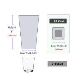 WGV Tapered Glass Vase, Width 5", Height 8", (Multiple Sizes Choices) Clear Taper Down Block Floral Planter Bouquet Centerpiece for Wedding Event Home Decor, 1 Piece (VTB0508)