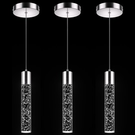 Esfos Pendant Lights Kitchen Island 3 Pack, 6500K Modern Kitchen Island Lights Ceiling Lighting Fixtures with Crystal Bubble, Integrated LED Cold White Hanging Light Dining Room Light Brushed Nickel