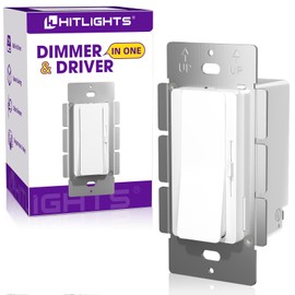 HitLights LED Driver and Dimmer Switch in One 60W, 120V AC to 12V DC, Compatible with Most Solid Color 12V Strip Tape Lights, UL Listed, Single-Pole/3-Way, EZDim Pro, White