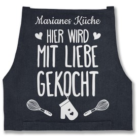 Geschenk mit Namen personalisiert by Shirtracer - Apron - Cooking Apron - Hier wird mit Liebe gekocht with Name I Gift Cooking, 6 jeans blue