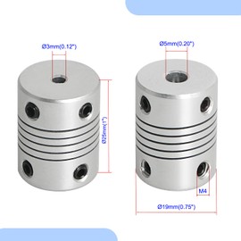 Aopin Flexible Beam Couplings 3mm to 5mm Flexible Coupler Shaft for 3D Printer, Length 25mm / 1" Motor Coupler Connector, Great Apply for Model Shaft, CNC Machine, Motor Guide, DIY Encoder 2 Pcs