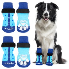 Eyein 2 Pairs of Double-Sided Non-Slip Socks for Dogs, Soft Dog Socks, Paw Protection with Adjustable Velcro Fastening for Indoor Hardwood Floors, Blue, M
