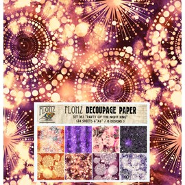 Decoupage Paper Pack (24 Sheets 6"x6") Party of Night King # Vintage Styled Seamless Pattern Paper for Decoupage, Craft and Scrapbooking Fireworks