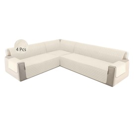 HDCAXKJ L Shape Couch Cover Sectional Sofa Cover 4 Pcs Corner Sectional Sofa Slipcovers Sets for Pets Dogs Washable Non Slip U Shaped Furniture Protector for Sectional Sofa (Beige, X-Large)