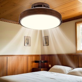 CybaaLuxzus Bladeless Ceiling Fan with Light and Remote, Grained Modern Enclosed Ceiling Fan, Dimmable Led Bladeless Fan Light, Low Profile Flush Mounted Fan Indoor