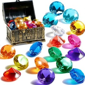 Yanlin Juguetes de Buceo, 16PCS Diamantes de Colores Grandes, Juguetes de Piscina Diving Gems, con Cofre del Tesoro, Juguetes de Piscina de Verano, Re