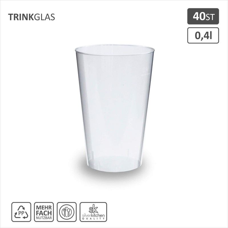 Silverkitchen Transparent Polypropylene Drinking Cups, Various Sizes, Plastic Cocktail Glasses,