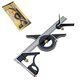 HYSHLC Combination Square 300 mm Set Carpenter's Angle Adjustable Protractor Made of Stainless Steel Try Square Universal Angle with Spirit Level and Scriber Needle for 0-180 Degrees