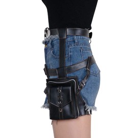Gothic Steampunk Waist Leg Bag Unisex PU Leather Thigh Hip Holster Purse Pouch Vintage Waist Belt Pack Set Black