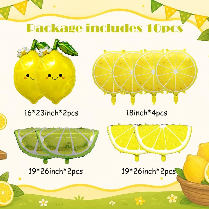 Lemon Foil Balloons 10Pcs Lemonade Balloons Set for Summer Party
