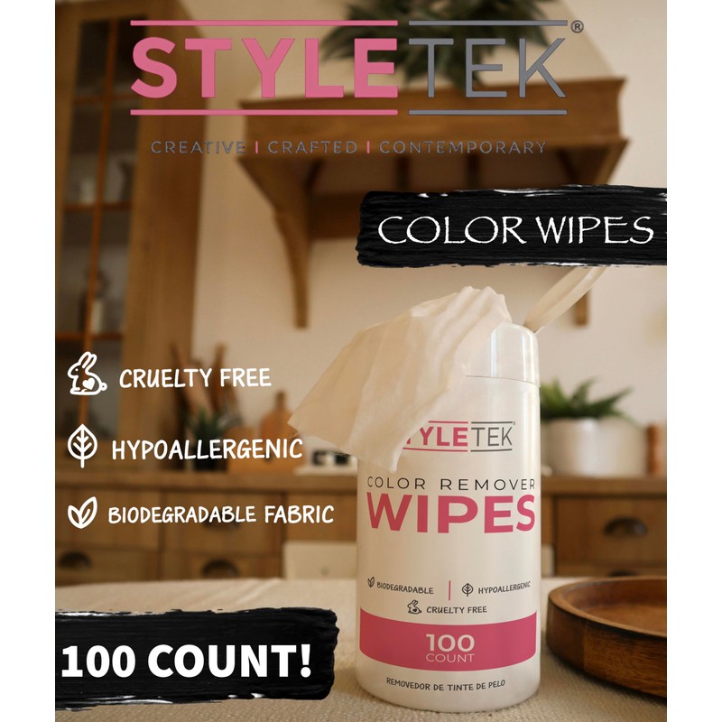 STYLETEK COLOR REMOVER WIPES, 100 PER CANNISTER, HAIR DYE REMOVER,