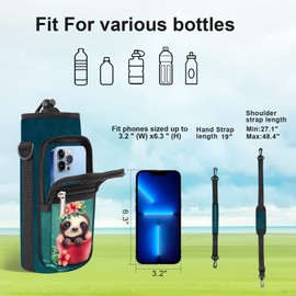 AORTDES 25/32/40/64OZ Water Bottle Bag Holder Carrier- Insulated Crossbody Sling Bag Case Sleeve with Strap and Pockets for Walking,Camping,Hiking,Travel (WBH-13, 32oz)