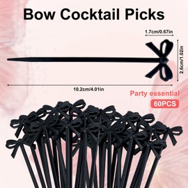 Gosknor 60pcs Black Bow Cocktail Picks, Plastic Bow Drink Stirrers Sticks Exquisite Fruit Fork Martini Skewers Cocktail Appetizer Picks for Party Decorations Supplies