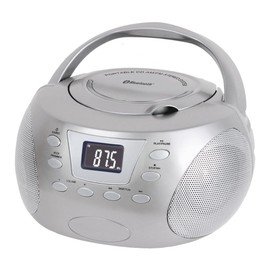 HANNLOMAX HX-332CD Portable CD Boombox, PLL FM Radio, Bluetooth, LCD Display, Aux-in, AC/DC Dual Power Source (Silver)