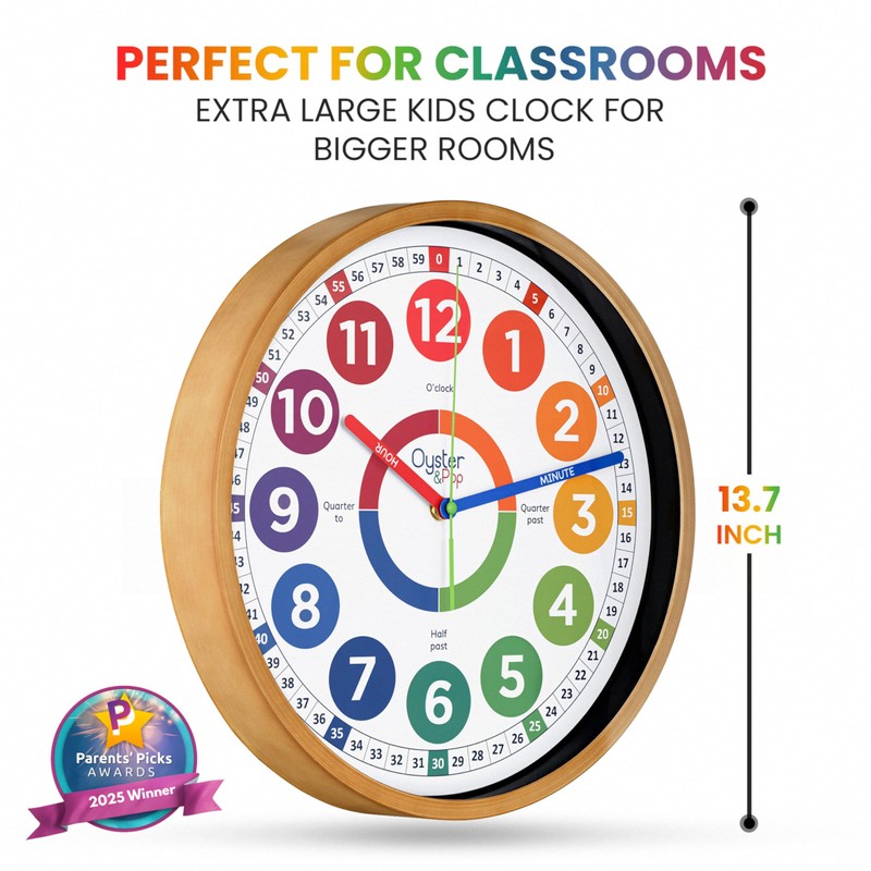 Oyster&Pop Extra Large Learning Clock for Kids - 14 Inch