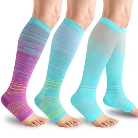 3 Pack Open Toe Compression Socks for Men & Women - 15-20 mmhg Knee High Stockings for Circulation Support