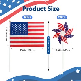 SerpizePaty 24Pcs Patriotic Pinwheels Small American Flags on Stick Kit