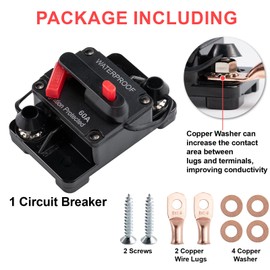 CHANGE MOORE 60 Amp Circuit Breaker with Manual Reset Waterproof Inline Fuse for Marine, Boat RV Car Trucks Power Protect with Wire Lugs Copper Washer Screw