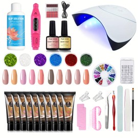 finger secret Poly Gel Nail Kit,15ml Poly Extension Nail Gel Kit with UV Light,10Colors Poly Nails Gel Kit Full Set With Nail Drill for Beginner DIY Nail Art