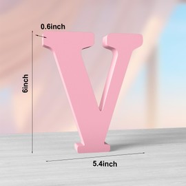 Aruatu 6 Inch Pink Wood Letters Unfinished Wood Letters for Wall Decor Decorative Standing Letters Slices Sign Board Decoration for Craft Home Party Projects (V)