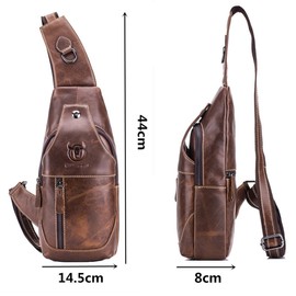 Men's Sling Bag Genuine Leather Chest Shoulder Backpack Cross Body Purse Water Resistant Anti Theft For Travel Hiking School