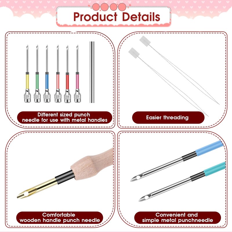 12 Pcs Punch Needle Kit, Embroidery Punch Needle Tool Wooden
