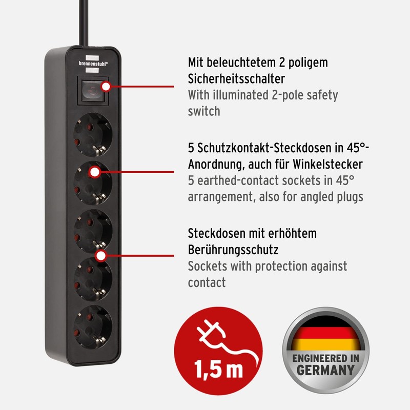 Brennenstuhl Super-Solid Power Strip, black, 1153250000
