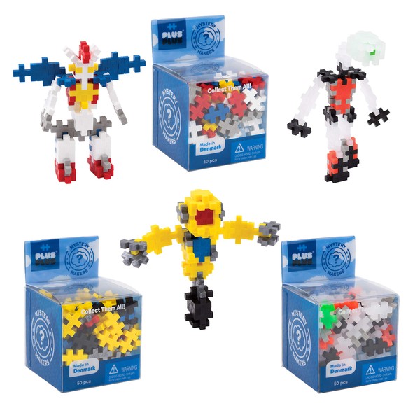 PLUS PLUS – Set of 3 Mystery Makers – Robots, Bundle 2 – Construction Building STEM | STEAM Toy, Interlocking Mini Puzzle Blocks for Kids