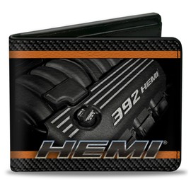 Buckle-Down Men's PU Bifold Wallet-HEMI/392 HEMI Engine Carbon Fiber/Orange, Multicolor, 4.0" x 3.5"