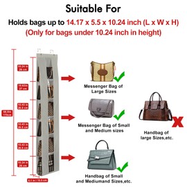Lirex Over the Door Purse Organizer, 2 Pack Handbag Storage Organizer with 6-Tier, Space-Saving Purse Organizer for Door or Closet, for Purse Storage and Handbag Organization, Purse Hanger, Grey