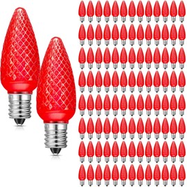 Glooglitter 100 Pieces C9 Christmas Light Replacement Bulb E17 LED Christmas Light Replacement Bulb Outlet Faceted Easter Bulb LED for Holiday Decoration (Red)