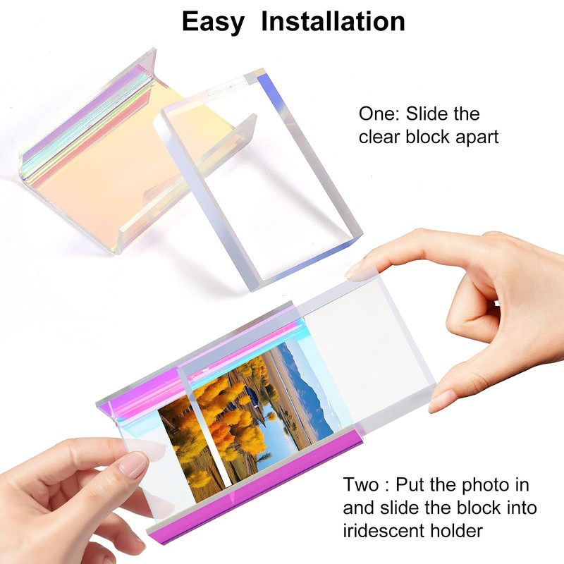Bolidery Polaroid Picture Frame 2x3, Freestanding Sliding Iridescent Acrylic Picture