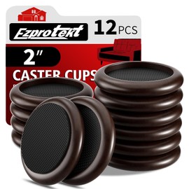 Ezprotekt Non Slip Wood Furniture Caster Cups Φ 50 mm, 12 PCS Furniture Cups, 2” Furniture Pads for Hardwood Floors, Sofas Beds Chairs Coasters with Anti-Slide Round EVA Pads, Dark Brown