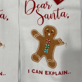 Holiday Time  Dish Towels Gingerbread Christmas 2 Pk Dear Santa Tea Towel 25x15