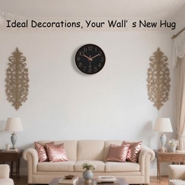 Mabpedo Wall Clock, Silent Wall Clocks Battery Operated 10 Inch- Modern Non Ticking Analog Clock with Large Numerals Tempered Glass Clocks for Bedroom, Living Room, Kitchen, Office Decor, Black