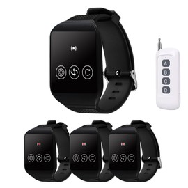wirelesss Call System, Vibration Buzzer, wirelesss Caregiver Pager Call Bell Call System Alert with 4 Watch Receivers and 1 Transmitter for Restaurants, Cafes