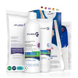 Mr. Fuss® No. 4 - Callus Remover Hand and Foot Care Set - Advanced Pack - 4 Pieces - Cuticle Removal - Quick Softening Action, Solution, Balm, Cotton Wool, Instruments