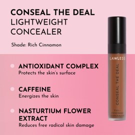 Lawless Conseal The Deal Lightweight Longwear Everyday Concealer - Rich Cinnamon - with Antioxidants and Caffeine to Reduce Dark Circles and Puffiness. Long-Wearing, Self-Setting, Silicone-Free - 5 ml