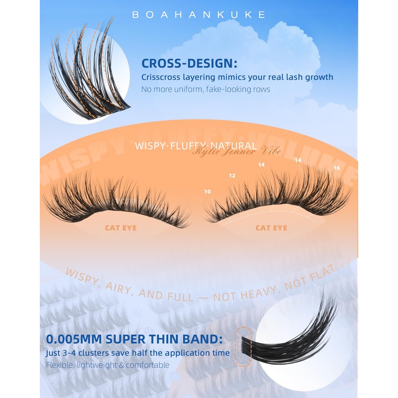 Natural Lash Clusters Wispy Cluster Eyelash Extensions 10-16MM CD Curl