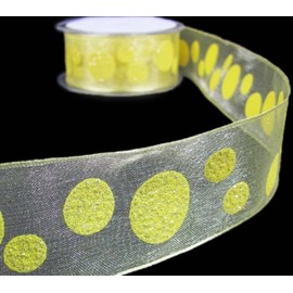 1 Pcs 1 1/2"W Sparkle Glitter Polka Dot Sheer Wired Ribbon Yellow 5 Yards, Ribbon for Gift Wrapping | #AA120RK