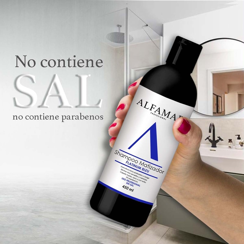 Shampoo Matizador Platinum Bleu Alfamar - Neutraliza Tonos Amarillo, Verde