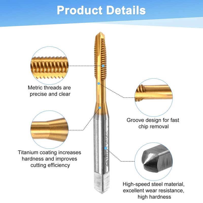 M METERXITY 1-Pack M4x0.7mm Metric Thread Tap, HSS Titanium Coated