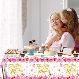 Mothers Day Tablecloth, 3Pcs Feliz Dia De La Madre Tablecloth Rose Pink Mothers Day Party Decorations Plastic Table Cloths Best Mom Rectangle Table Cover for Mother's Day Party Supplies