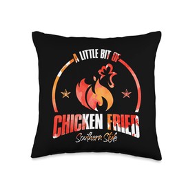 CharlIan Minds - Chicken Fast Food Lover Little Bit of Chicken Fried Southern Food Lover Throw Pillow, 16x16, Multicolor