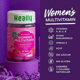 Multivitamnico para Mujer, Gomitas, Para Mayor Energa, Sabor Fresa y Granada, Con cido Hialurnico y Omega-3, Vitaminas A, B, C y E, 100 Natural, Sin  