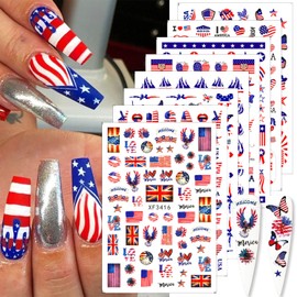 Foweso Independence Day Nail Stickers American Flag Nail Design Stars Stripes Eagle USA Nail Decals for Women Girls 4th of July Nail Decoration 8 Sheets Patriotic Nail Art Stickers
