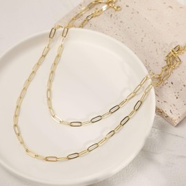 CAROVO Gold Necklace for Women ,14K Gold Plated Dainty Layered Necklace Trible Layering Paper Clip Necklace Box Chain Snake Hammered Disc Link Necklace Shinny Twisted Rope Chain Necklace Jewelry for Women