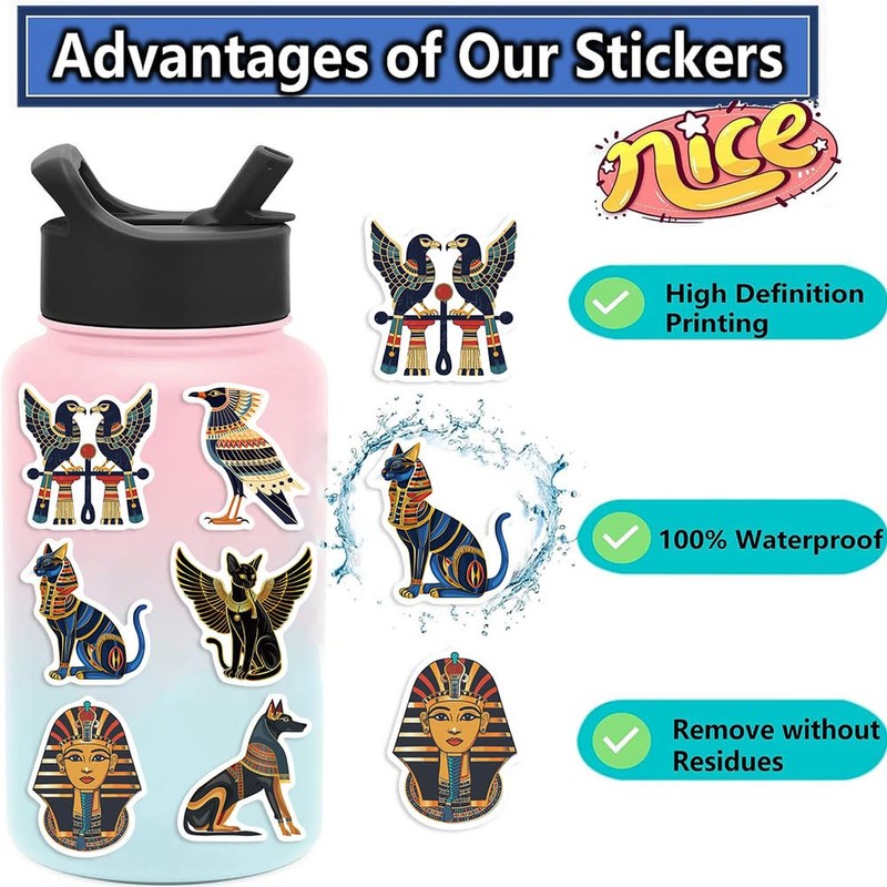 Egyptian History Art Stickers – 50pcs Waterproof Vinyl Ancient Egypt
