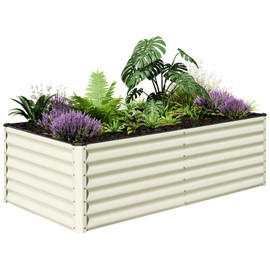 SnugNiture Galvanized Raised Garden Bed 8x4x2FT Outdoor Large Metal Planter Box Steel Kit for Planting Vegetables, Flowers, Beige White
