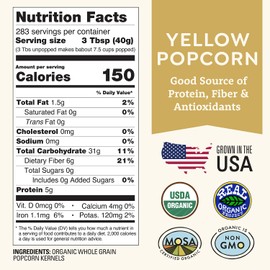 Organic Gourmet Yellow Popcorn 25lb Bulk by Doudlah Farms - Farmed From Regenerative Soil | Gluten-Free, Non-GMO, Grown In USA | All-Natural, Plant-Based Snack